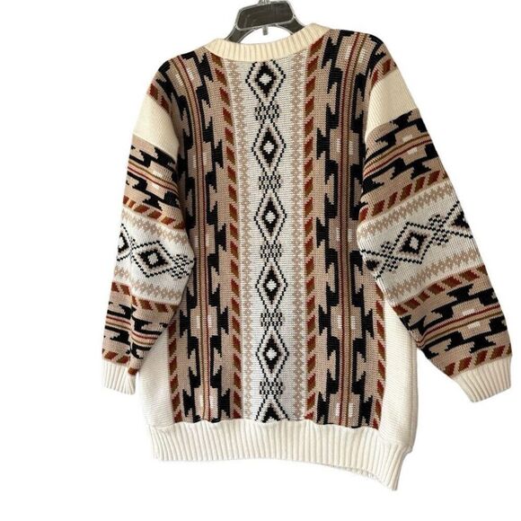 Vintage CLIFTON PLACE Brown Tan Slouchy Grandpa Southwestern Knit Sweater Sz L - Picture 6 of 8